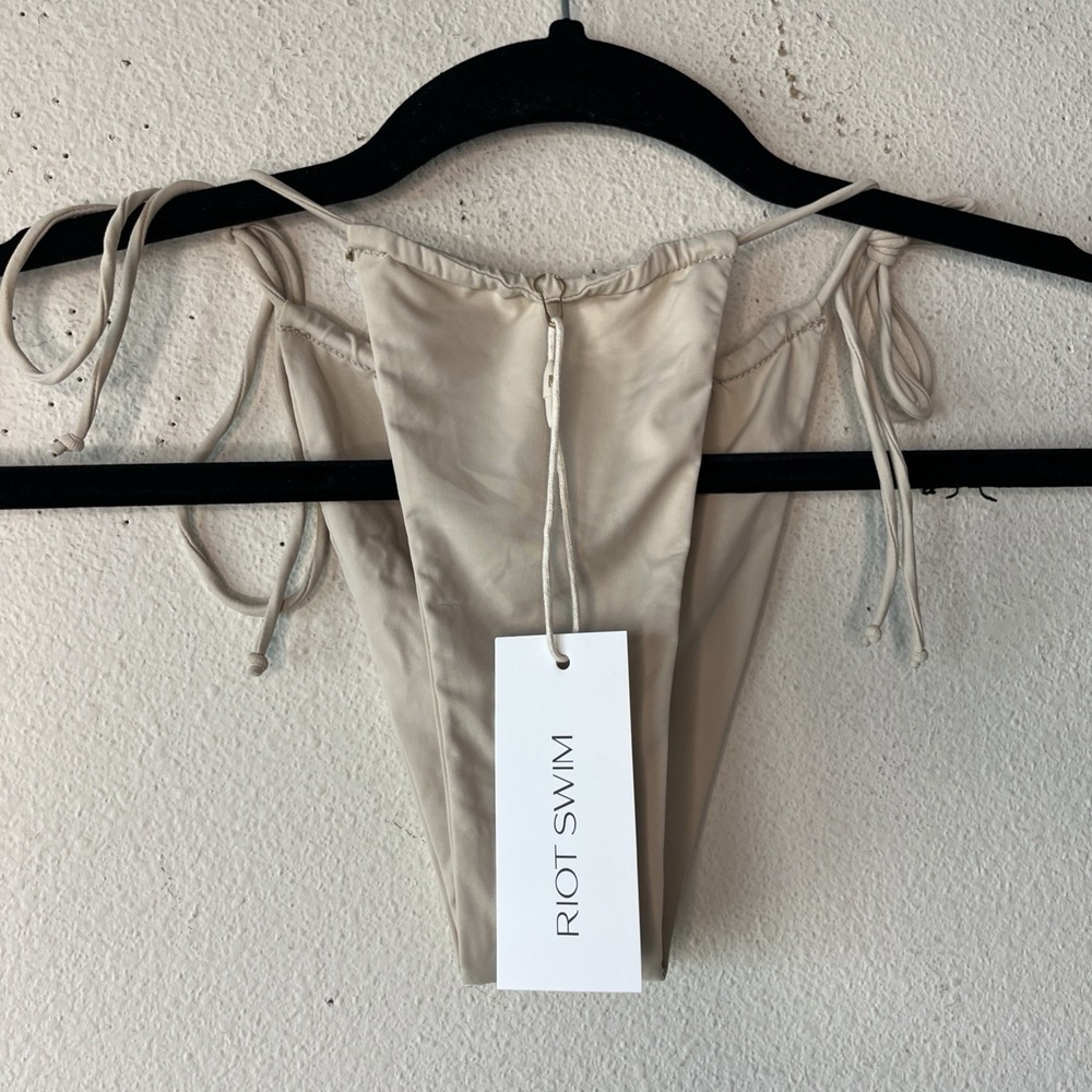 Riot Swim Bixi Bikini Bottom Thong Coconut Beige Tan Side Tie Small NEW 2Piece
